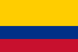 Esta es la bandera de la República de Colombia, que se compone de tres franjas, la primera es la más amplia y es de color amarillo representando la riqueza del país, la segunda es azul y representa sus ríos y mares y la tercera, de color rojo, representa la sangre vertida por sus patriotas en sus diferentes conflictos a lo largo del tiempo